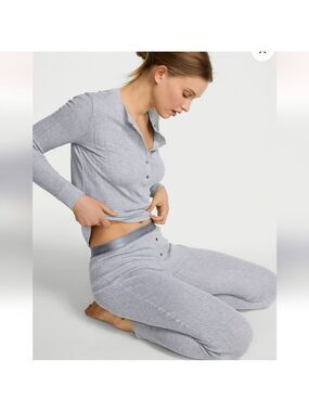 New Victoria Secret Cozy Pointelle Henley Long Pajama Set XL